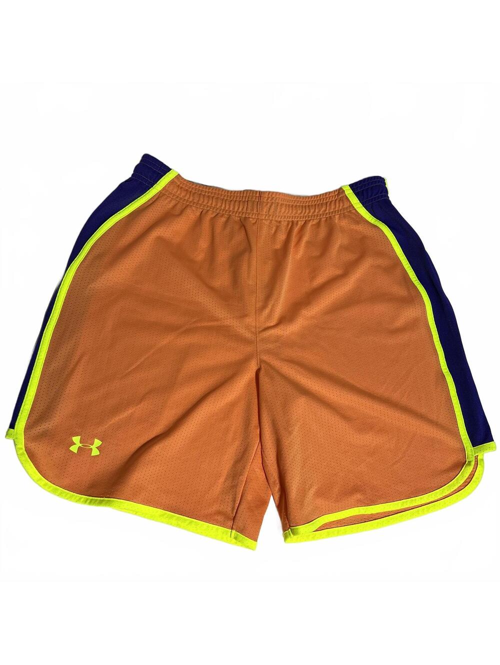 Under Armour Loose Fit Orange Athletic Shorts Neon Yellow Navy Accents 2010 NWT